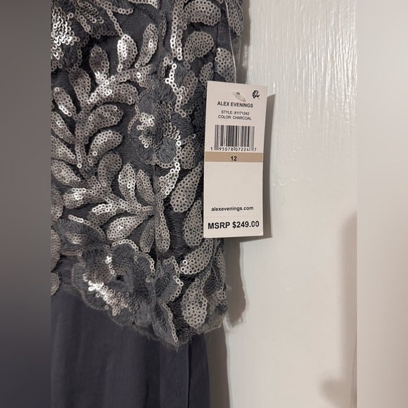 Alex Evenings Cap Sleeve Long Mock Dress in Charcoal - Picture 4 of 8